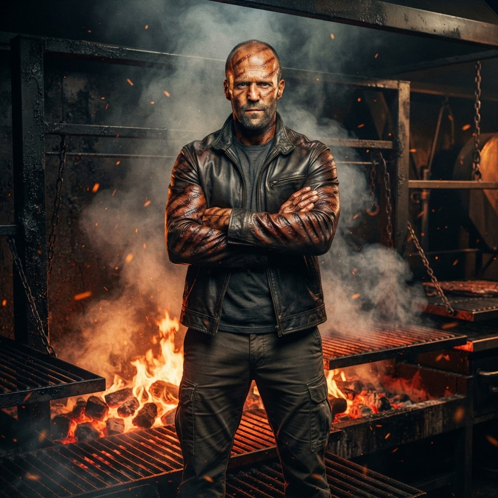 Riding the industrial grill like an action-movie elevator.